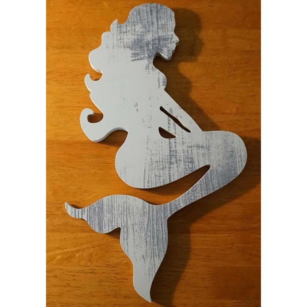 Large Coastal Wood Mermaid Sign Tropical Nautical Beach Tiki Bar Home Decor NEW